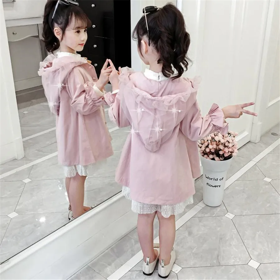 

2021 Autumn Fashion Kids Girl Trench Coats Long Sleeve Baby Long Outerwear Children Clothing England Style Girls Windbreaker