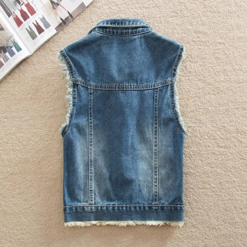 Короткий джинсовый жилет Женская винтажная облегающая куртка без рукавов на