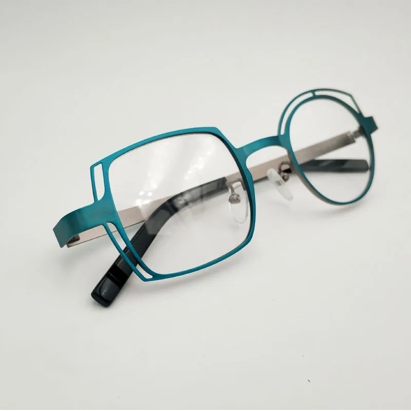 Асимметричные очки унисекс, в стиле ретро, синяя круглая и квадратная оправа, очки для коррекции близорукости, из нержавеющей стали, асиммет... от AliExpress RU&CIS NEW
