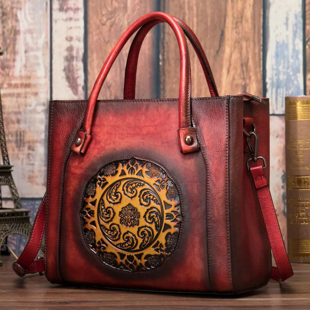 

Женская сумка из натуральной кожи, винтажные сумки через плечо для женщин, сумка-мессенджер, женские сумки-ведра с тиснением в китайском сти...