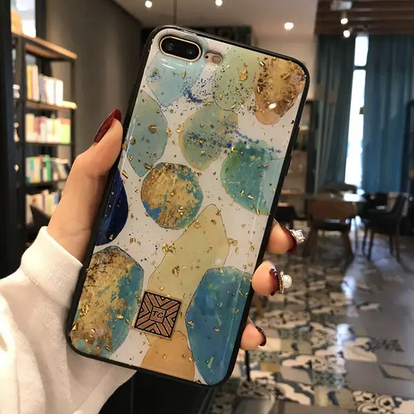 Style O Золотой фольга мрамор Bling чехол для телефона для iPhone 11 pro XS Max XR X TPU гранитный чехол с геометрическим рисунком для iPhone 7 8 6 6s Plus блестящий чехол - Цвет: Style O