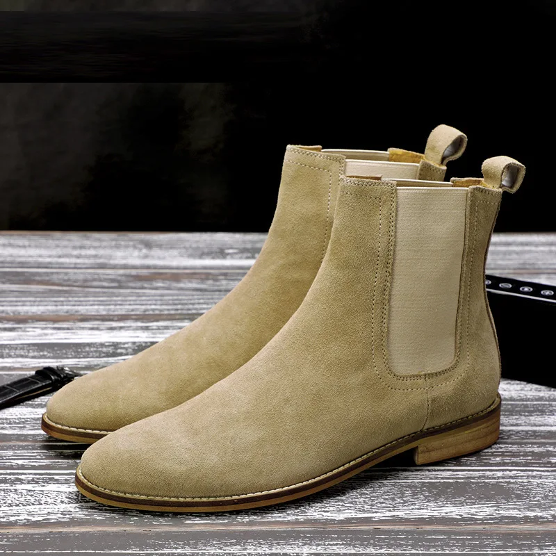 Мужские замшевые ботинки без шнуровки с круглым носком из матовой кожи для