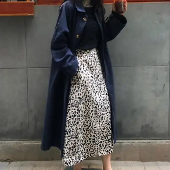 2020 Весенняя Новая Женская длинная ретро юбка с высокой талией и леопардовым
