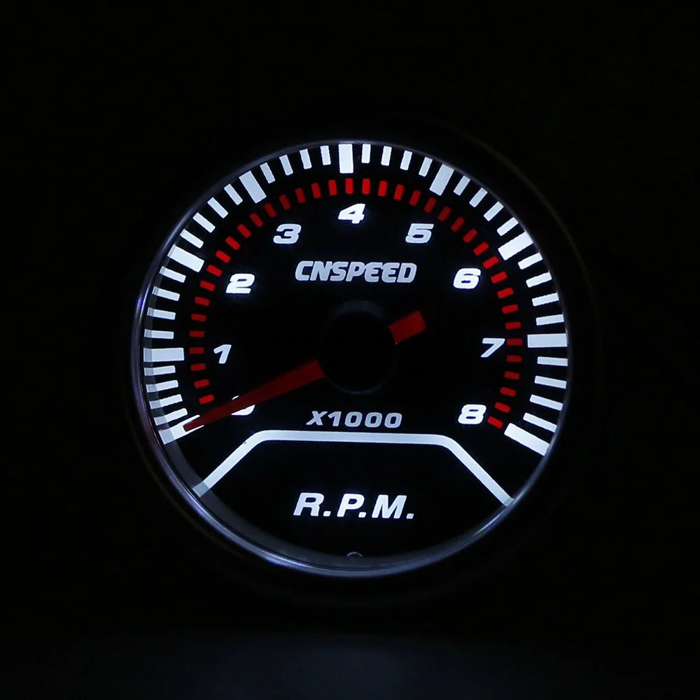 CNSPEED, 2 дюйма, 52 мм, 12 В, Автомобильный Тахометр, датчик 0-8000 об/мин, автомобильный измеритель оборотов в минуту, дымовые линзы, белое светодиодное освещение, датчик оборотов в минуту, YC101235
