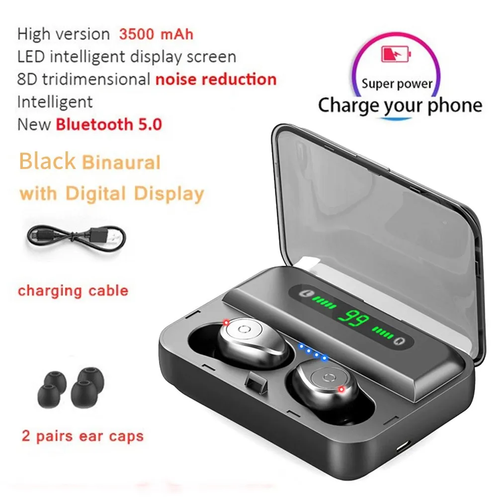 K9-3 LED Black K9 PK S11 наушники 3500 мАч Внешний аккумулятор Bluetooth 5,0 Беспроводная TWS Спортивная гарнитура музыкальные наушники для iPhone iPad Xiaomi HUAWEI htc - Цвет: K9-3 LED Black