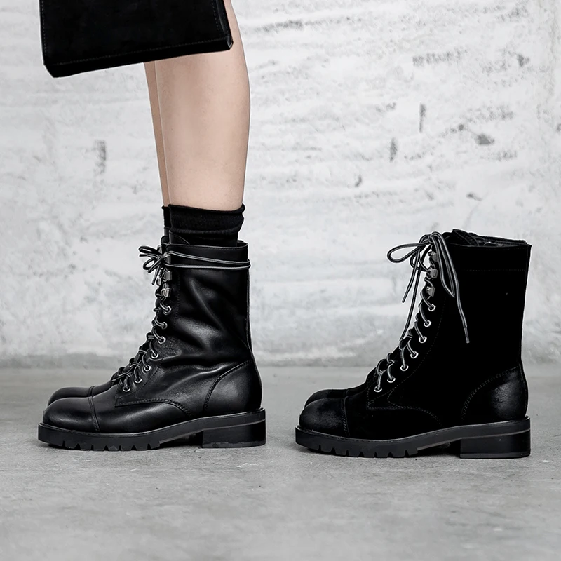 

ODS Женские Ботинки Martin, Плюшевые Теплые ботильоны, зимняя обувь из натуральной кожи, Брендовые женские мотоциклетные ботинки черного цвета