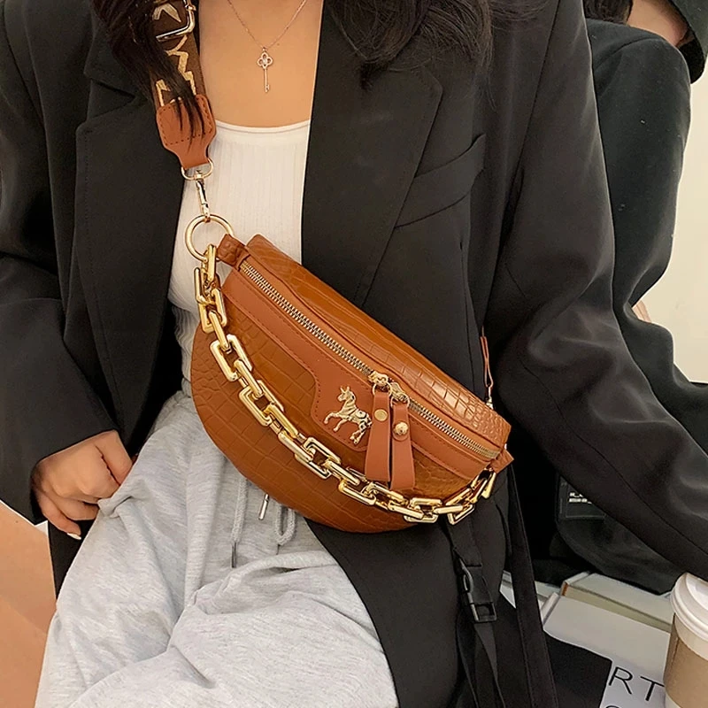 

New Chain Fanny Pack Women Leather Waist Bag Luxury Brand Chest Pack Mini Female Belt Bags Fashion Ladies Shoulder Crossbody Bag