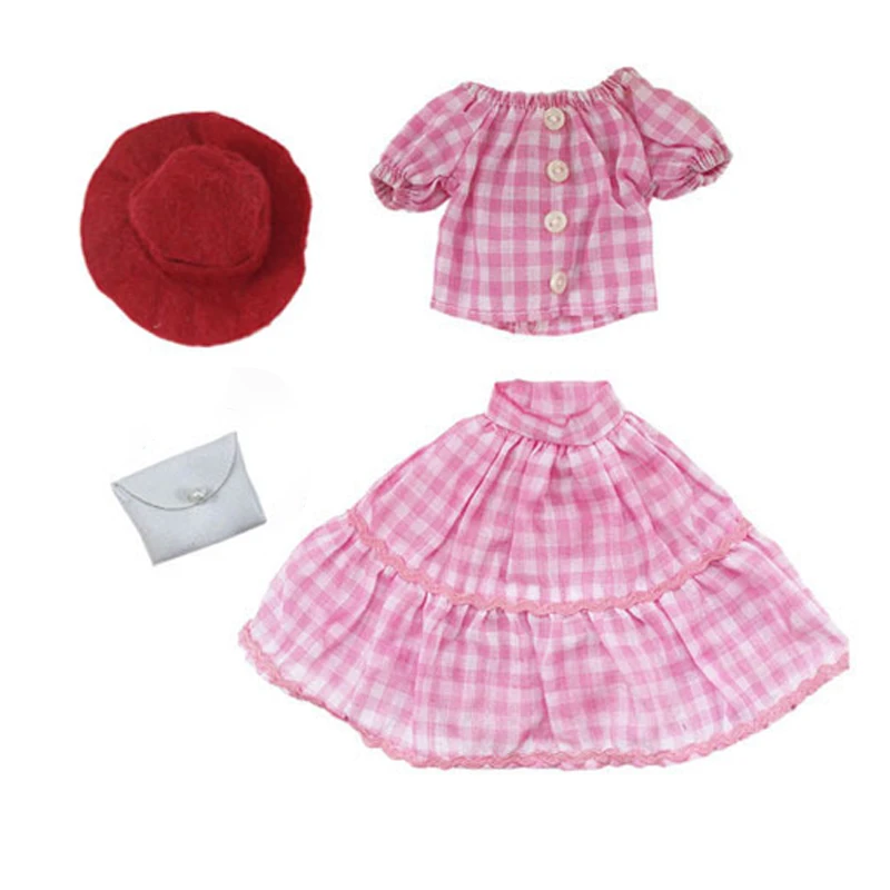 

1set Fashion Plaided Doll Clothes For Barbie Doll Top Skirt Hat Bag Fashion Outfits For Barbie Dollhouse 1/6 Doll Accessories