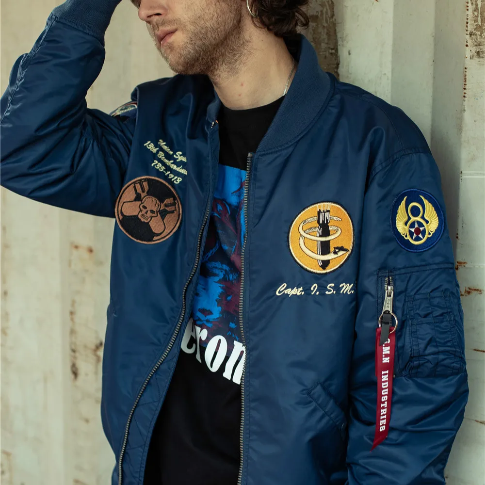 Мужская летная куртка SMN синяя осенняя бомбер для пилота бейсбол бадминтон