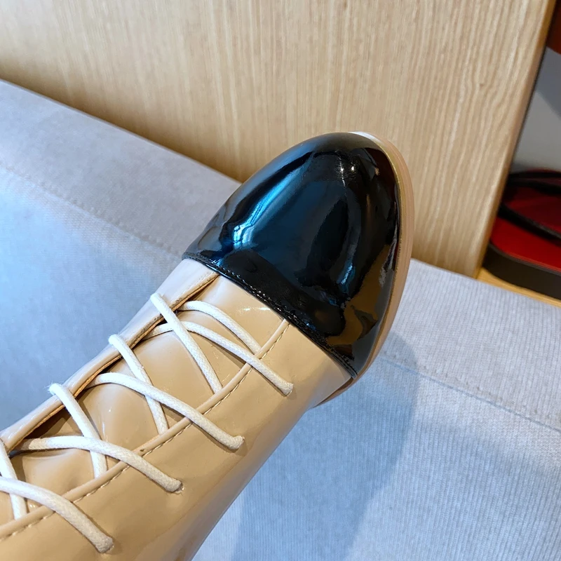Beli 2021 Baru Plus Ukuran Besar 33-48 Aprikot Hitam Berenda Mode Hak Menengah Musim Dingin Musim Gugur Perempuan Wanita Perempuan Sepatu Bot X2061