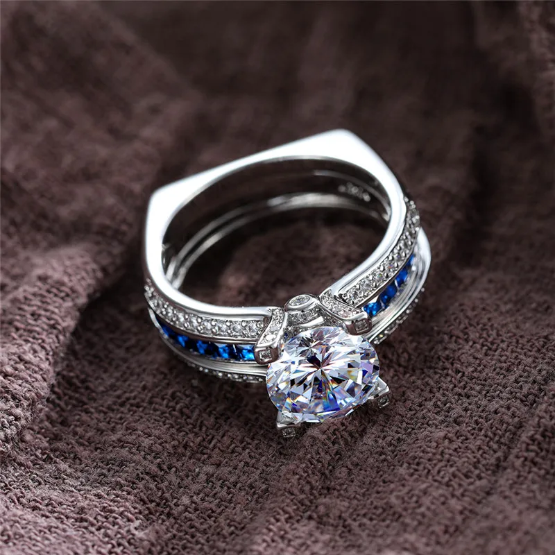 Женское кольцо с сапфиром обручальное из 100% настоящего серебра 925 пробы