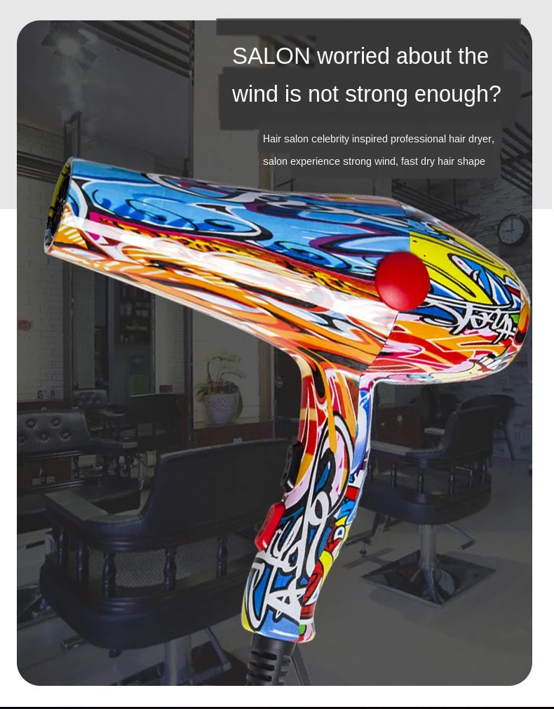 

220-240V Hair Dryer Graffiti Chinese Style Strong Power for Hairdressing Barber Salon Tools Blow Low