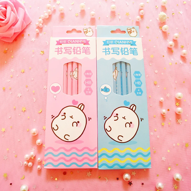 60 шт Kawaii деревянные карандаши набор милый кролик шестиугольные для школьных