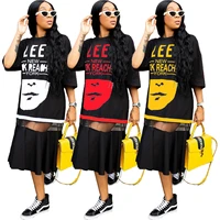 african hip hop t shirt dress women harajuku rock long tee new half sleeve loose tops dance colour block streetwear africa