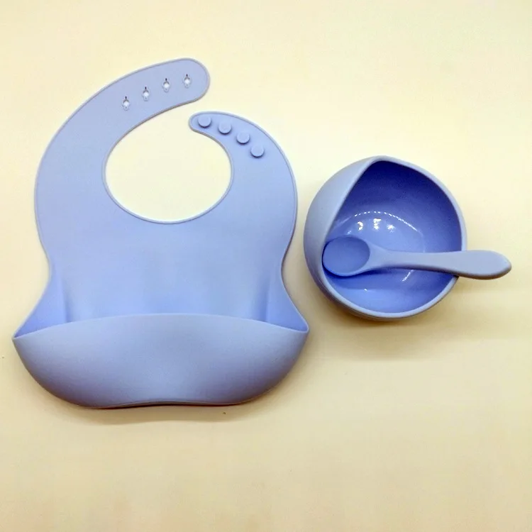 

3Pcs/set Baby Tableware Set Newborn Silicone Bibs+Dinner Plate Bowl+Spoon Dishes Set Food Feeding