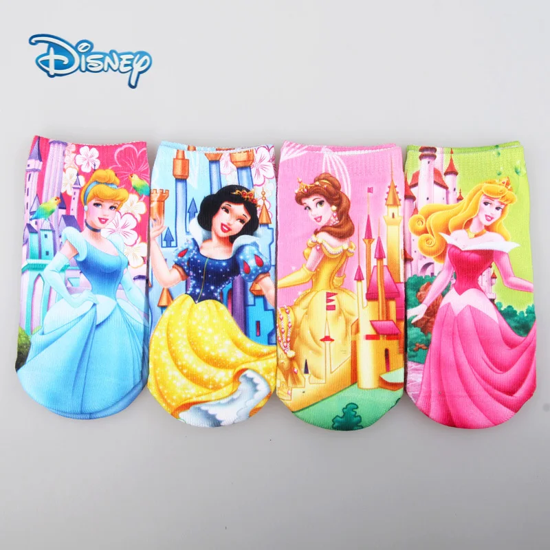 

4 pairs Disney Frozen Breathable Cotton Socks Snow White Socks Children Spring and Autumn Girls Boat Socks 2-9 Years Old