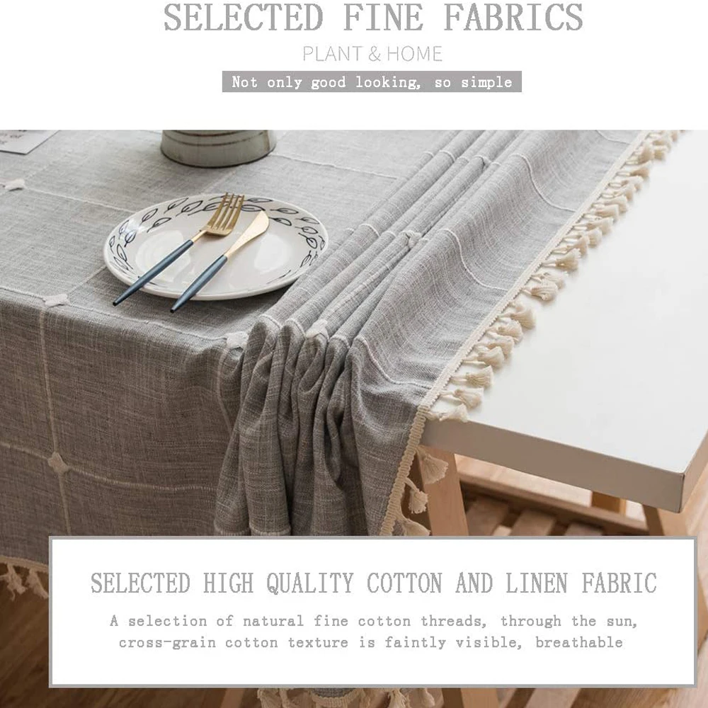 

Plaid Decorative Linen Tablecloth With Tassel Waterproof Oilproof Thick Rectangular Wedding Dining Table Cover Tea Table Cloth