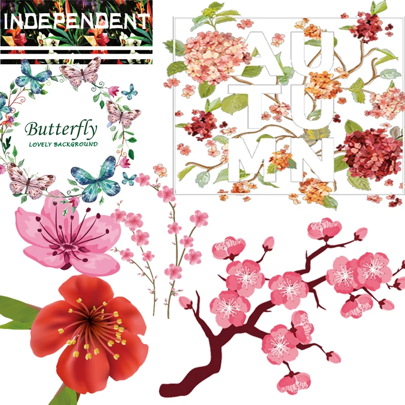 

Iron-on Transfers Patches Beautiful Flower Parches Butterfly Heat Transfers Stickers Print On Girl T-shirt Shoes Hat Socks Decor
