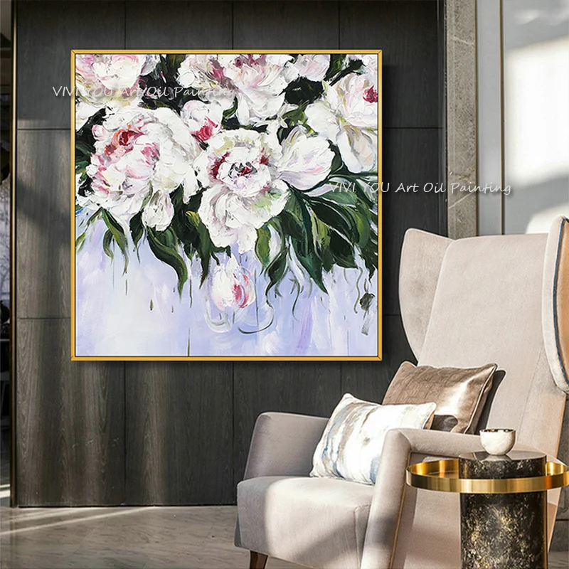 

Handpainted Abstract White Flower Oil Paintings Canvas Pop Modern Wall Picture For Living Room Home Decoration wall painting