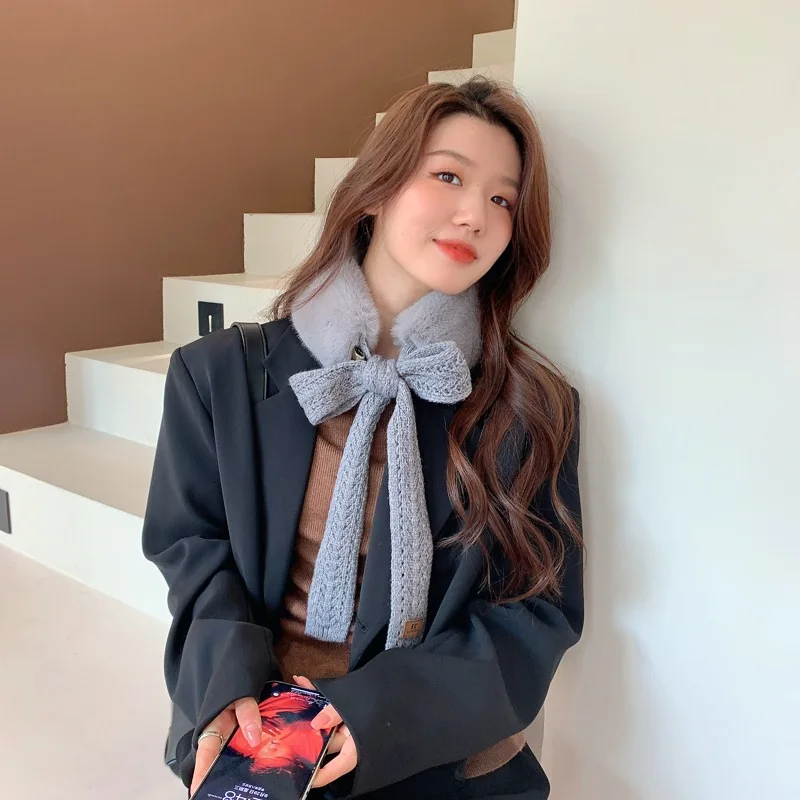 

Korea Style Cute Strip Knitted Intersection Simple Knitting Cross Lazy With a Warm Small Scarf Women Scarf