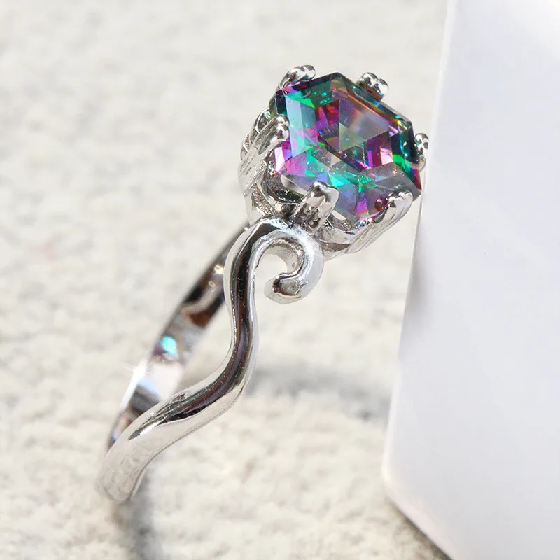 3.2ct подлинное Радужное мистическое кольцо цельное серебряное Ювелирное набор