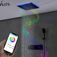hm music natural spa massage shower ceiling square led waterfall rain shower 16 inch smiley music shower