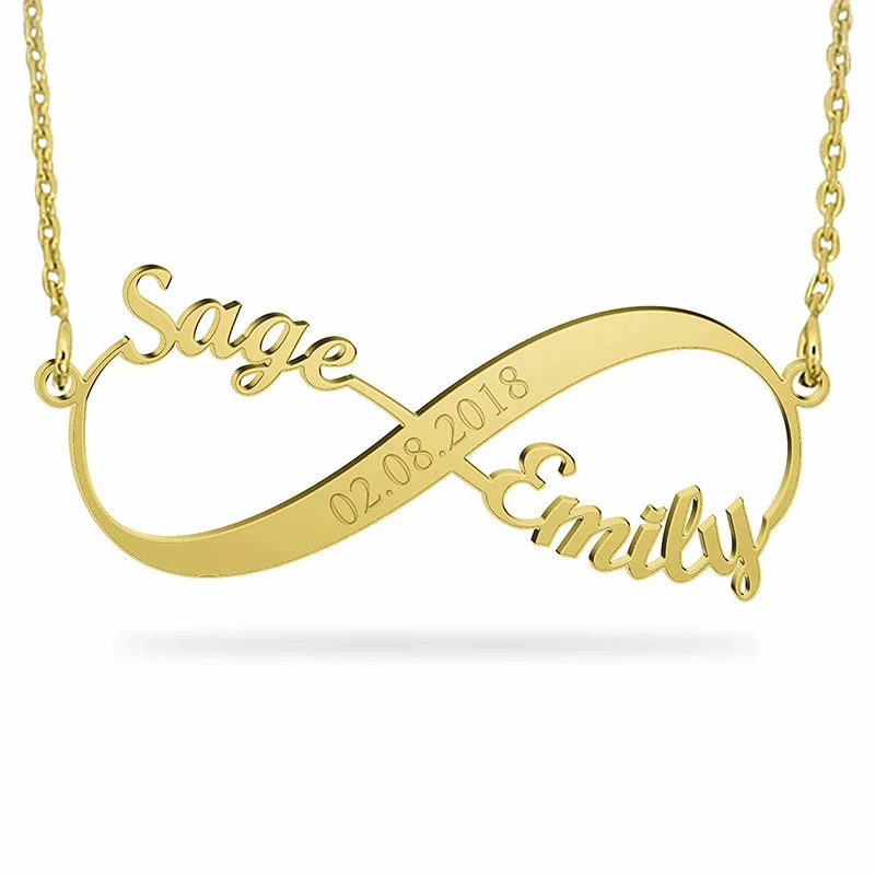 

Personalized Necklace Custom Couple Name Necklace Customized Infinity Commemorative Date Jewelry For Women Stainless Steel Gift