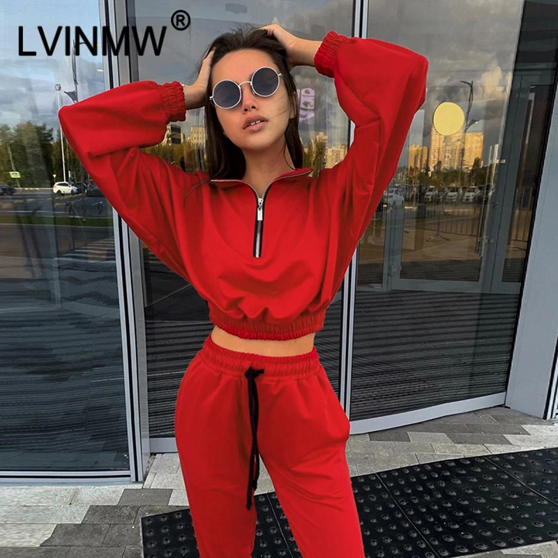 Sexy2 шт. спортивный костюм комплект зима для женщин толстовки на молнии с длинным