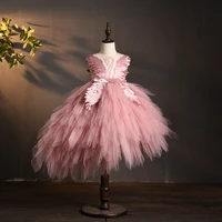 elegant swan crystal tulle flower girl dress for wedding kids pageant evening gown birthday party feather lace princess dresses