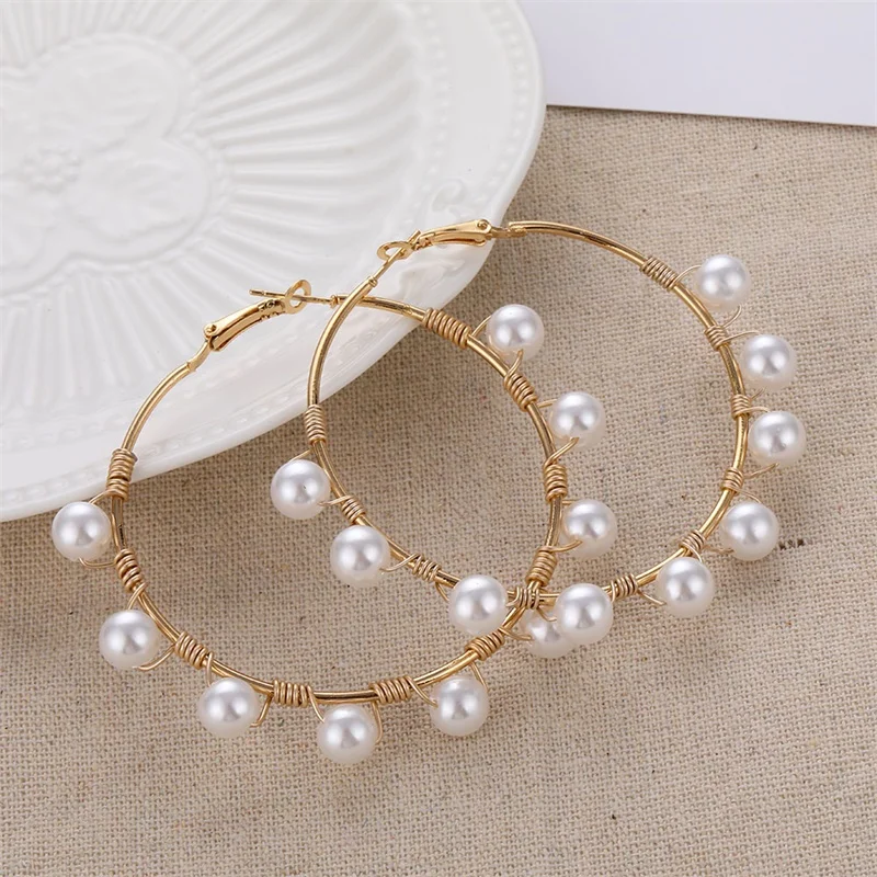 

FNIO Big Simulated Pearl Earrings 2019 For Women Lover Geometric Gold Round Heart Drop Dangle Earring Korean Statement Jewelry