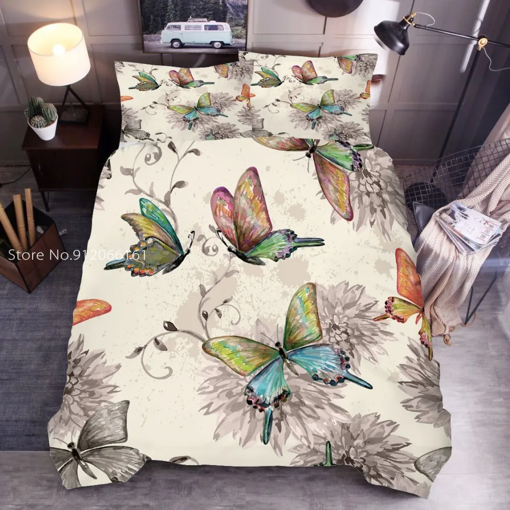 Butterfly Ladybug Pattern Bedcloth Quilt Cover Plus Pillowcase Cartoon Animal Bedding Set US/EU/AU Size Home Decoration 2/3 Pcs | Дом и сад