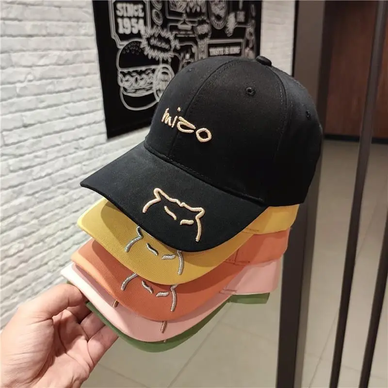 

Fashion Casual All-match Cat Embroidery Peak cap Cotton Sun hat Female Sunscreen hat Curved Brim Breathable Baseball cap Female
