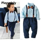 Костюм для мальчика 2021 Новый Детский галстук-бабочка + хлопковая рубашка + эластичный комбинезон Модный комплект из 3 предметов одежда для малышей E20085