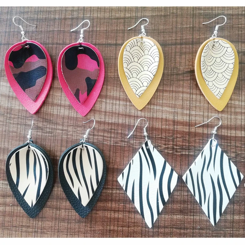 Серьги капельки из искусственной кожи с принтом зебры гладкие металлические