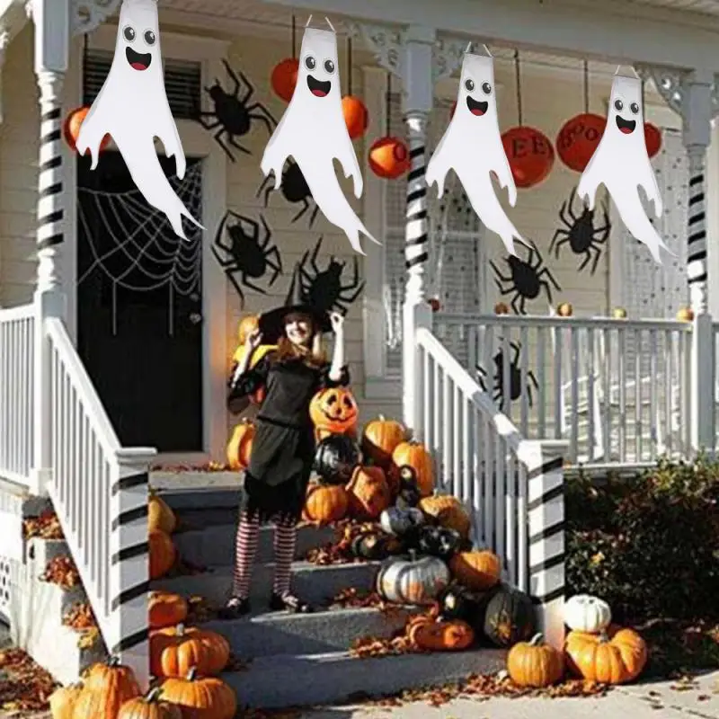 

Horror Ghost Windsocks Door Pendant Nylon Fabric Specter Hanging Decorations Outdoor Courtyard Tree Flagpole Hang Ornament