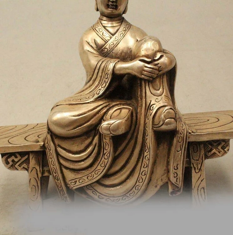 ---725+++9&quot Chinese Silver Buddhist 3 Eyes Arhat Monk Buddha Sitting Stool Chair Statue | Дом и сад