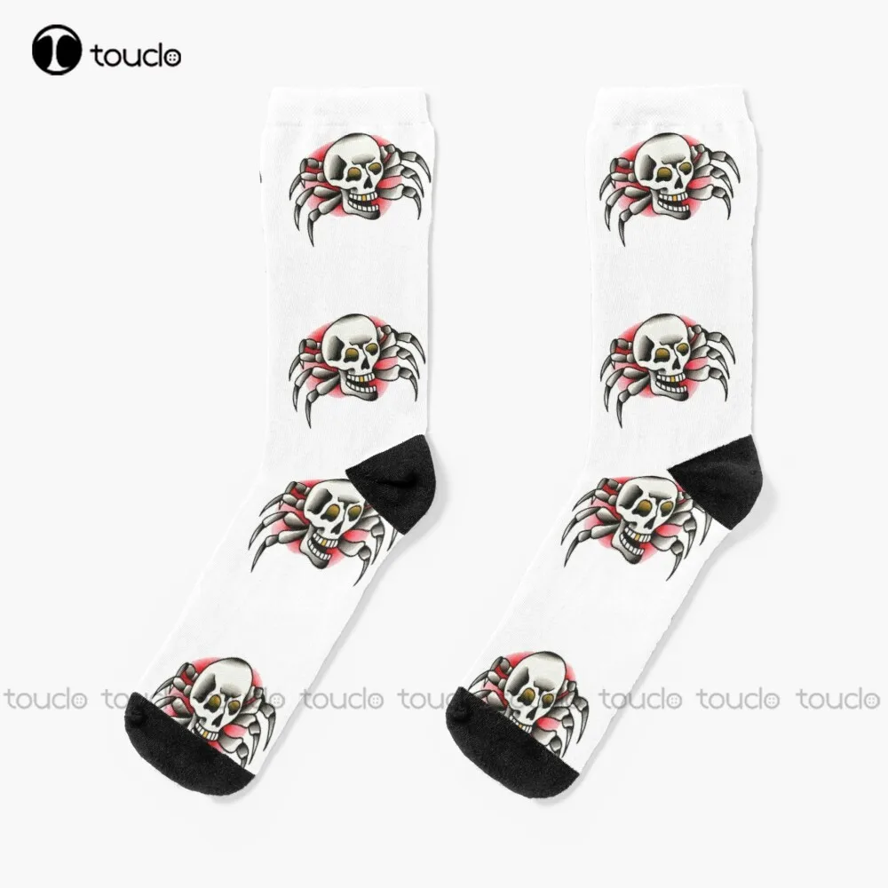 

Traditional Skull Spider Tattoo Design Socks Winter Socks For Women Christmas Gift Unisex Adult Teen Youth Socks Custom