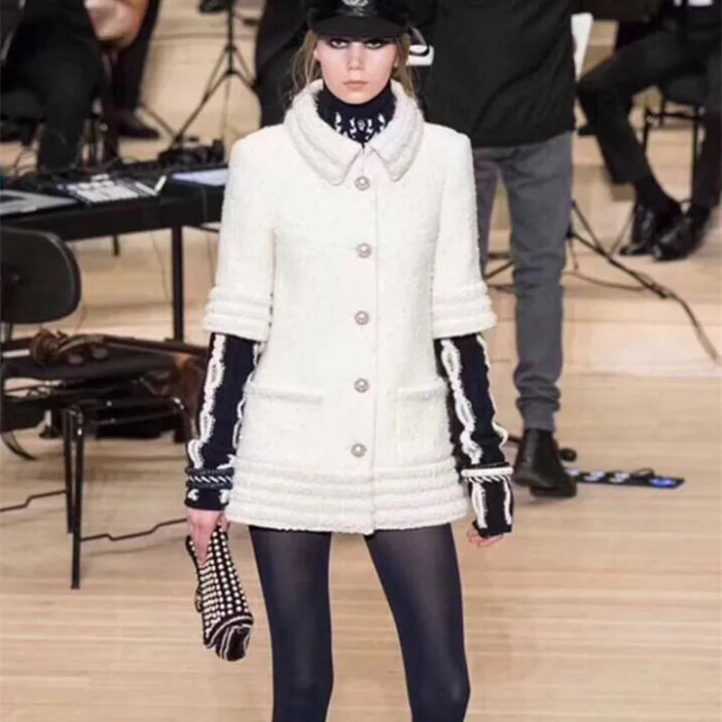 Новое шерстяное пальто украшенное бисером женская верхняя одежда с воротником