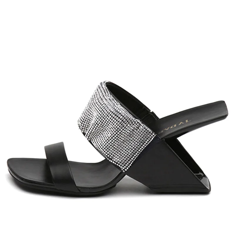 

Rhinestone Decor Women Slippers Sexy Strange Heel Sandals 8CM High Heel Gladiator Sandal Outside Dress Slides Wedges