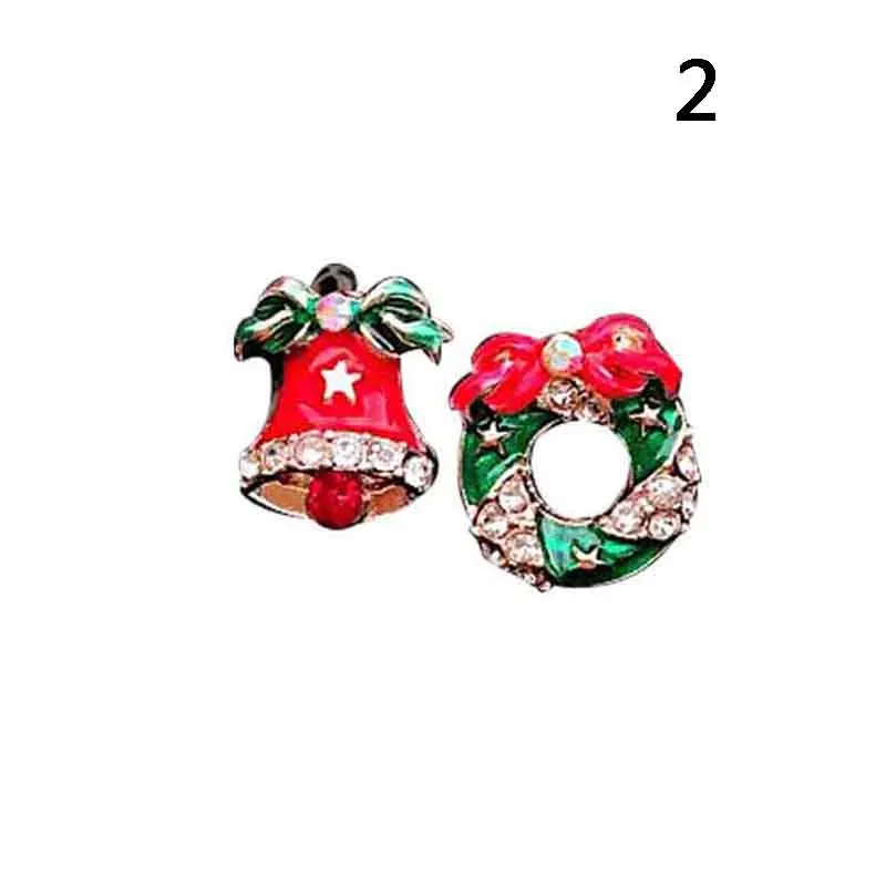 Круглые серьги гвоздики с рождественской елкой и снежинками для девочек детские
