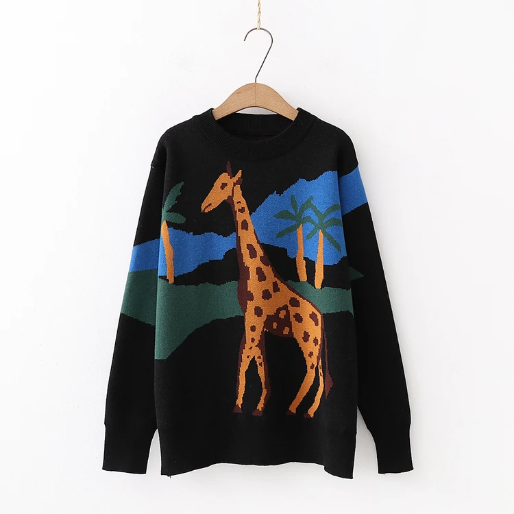 Свитер с круглым воротником и рисунком оленя Сезон Зима коллекция 2019 года милые