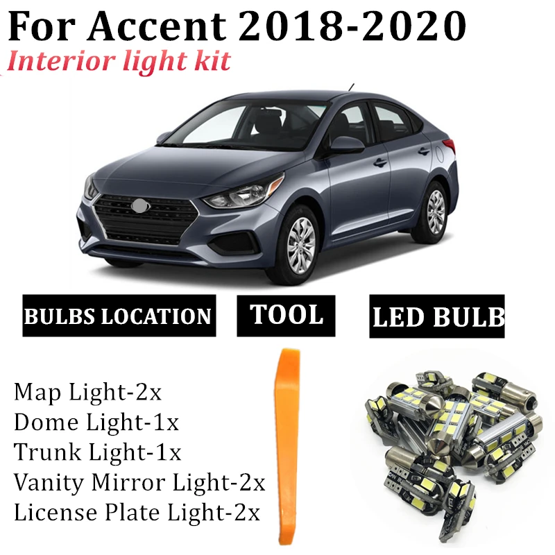 

8 шт автомобильные лампочки для Hyundai акцент 2018 2019 2020 ошибок T10 светодиодный интерьер лампы Светильник лампы для чтения багажник светильник s ...