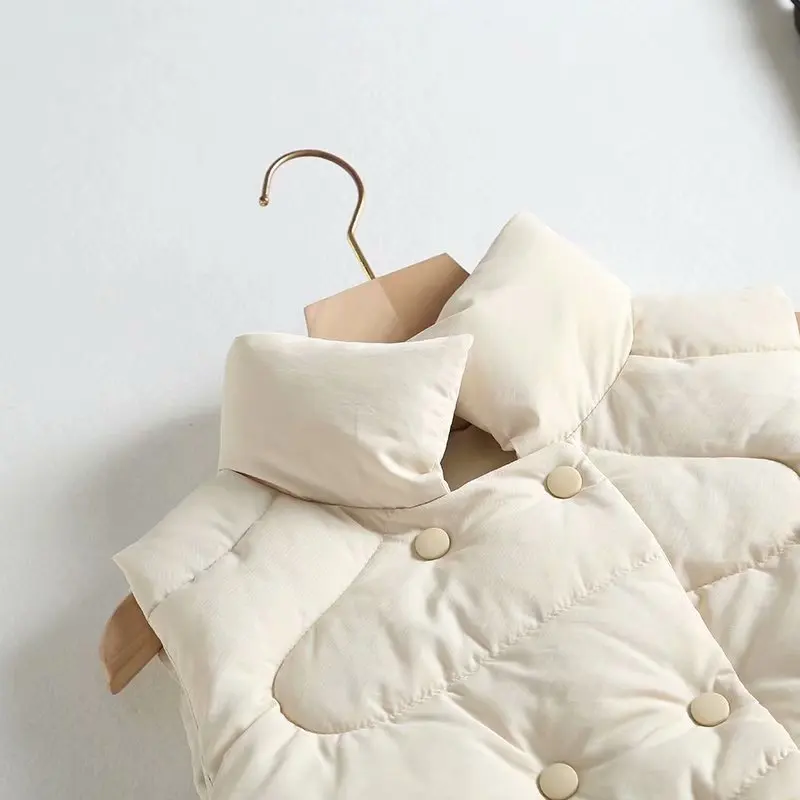 Autumn Winter Vest Solid Collar Double-Breasted Cotton Vest Jacket Female Casual Warm Vests Women's Sleeveless Jacket Coat