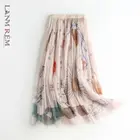 LANMREM 2022 плиссированные сетчатые юбки с эластичной высокой талией с принтом, универсальная женская Милая повседневная юбка средней длины 2A6042