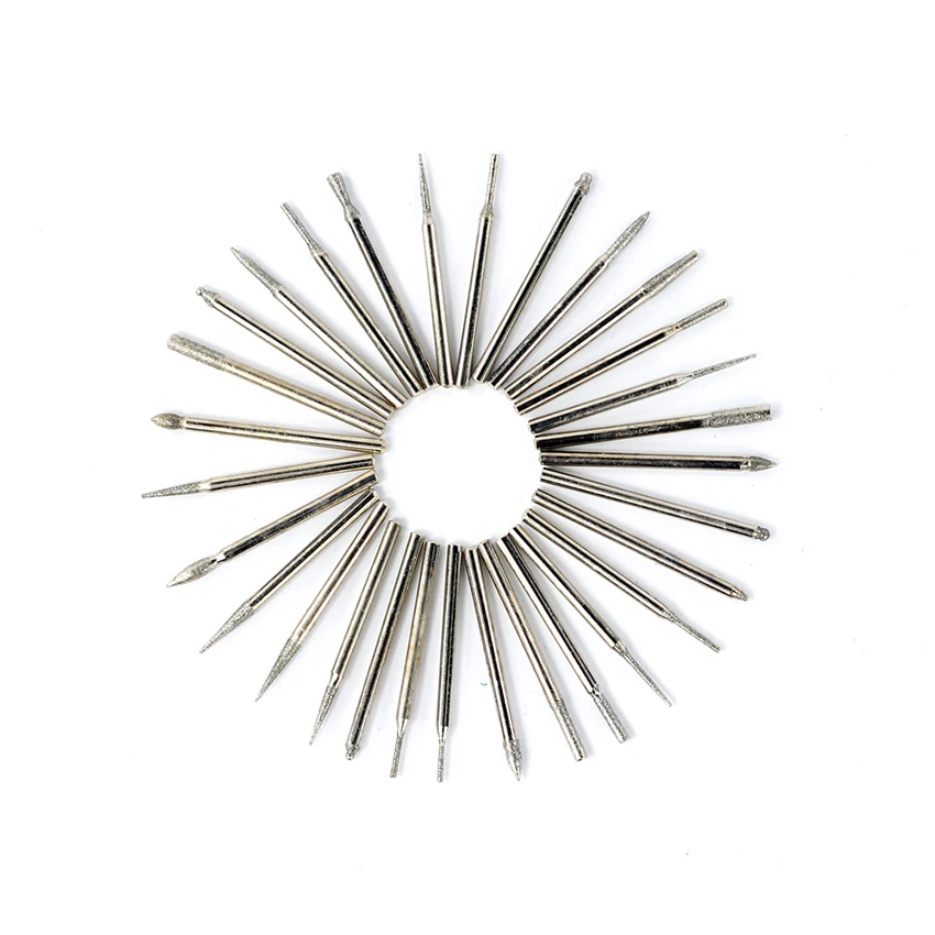 30pcs 3.0mm Shank Diamond Burrs For Stone Glass Engraving Polishing Grinding Carving Rotary Tool Bit Rotary File Burrs images - 6