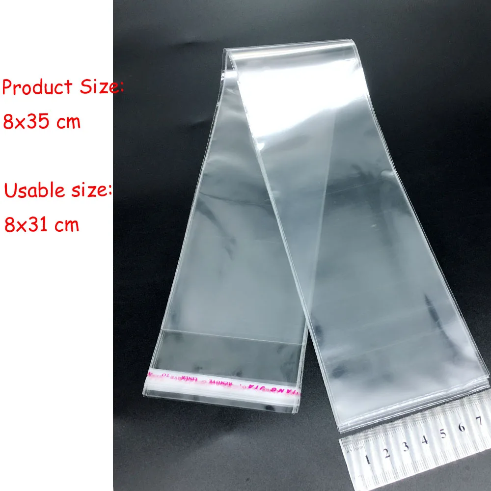Прозрачные многоразовые виолончели пакеты 8x31 + 4 см из ОПП целлофановые для