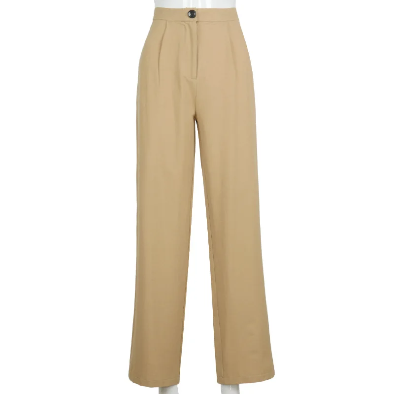 

Hugcitar 2021 High Waist Solid Zip Up Botton Wide Leg Pants Autumn Winter Women Fashion Streetwear Casual Trousers