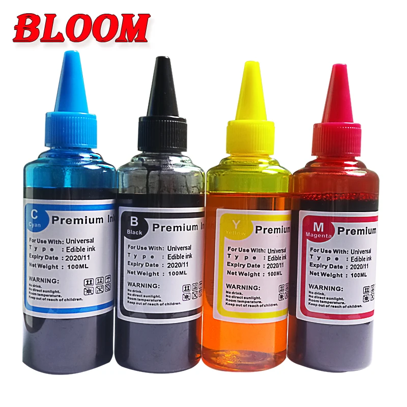 

Edible Ink 4 color 100ML food ink For Canon HP EPSON brother Printer For Cake Chocolate coffee & food printer Suitable