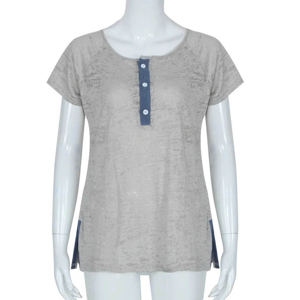 

Summer Casual T-Shirt Top For Woman Short Sleeve Button Pullover Tee Ladies Loose O-neck Simple Style Tops Harajuku Shirt #LR3