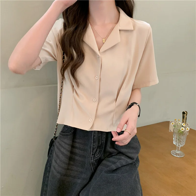 

Белая рубашка с коротким рукавом, Женский дизайнерский корейский шикарный топ, лето 2021, темпераментная короткая рубашка, Rac